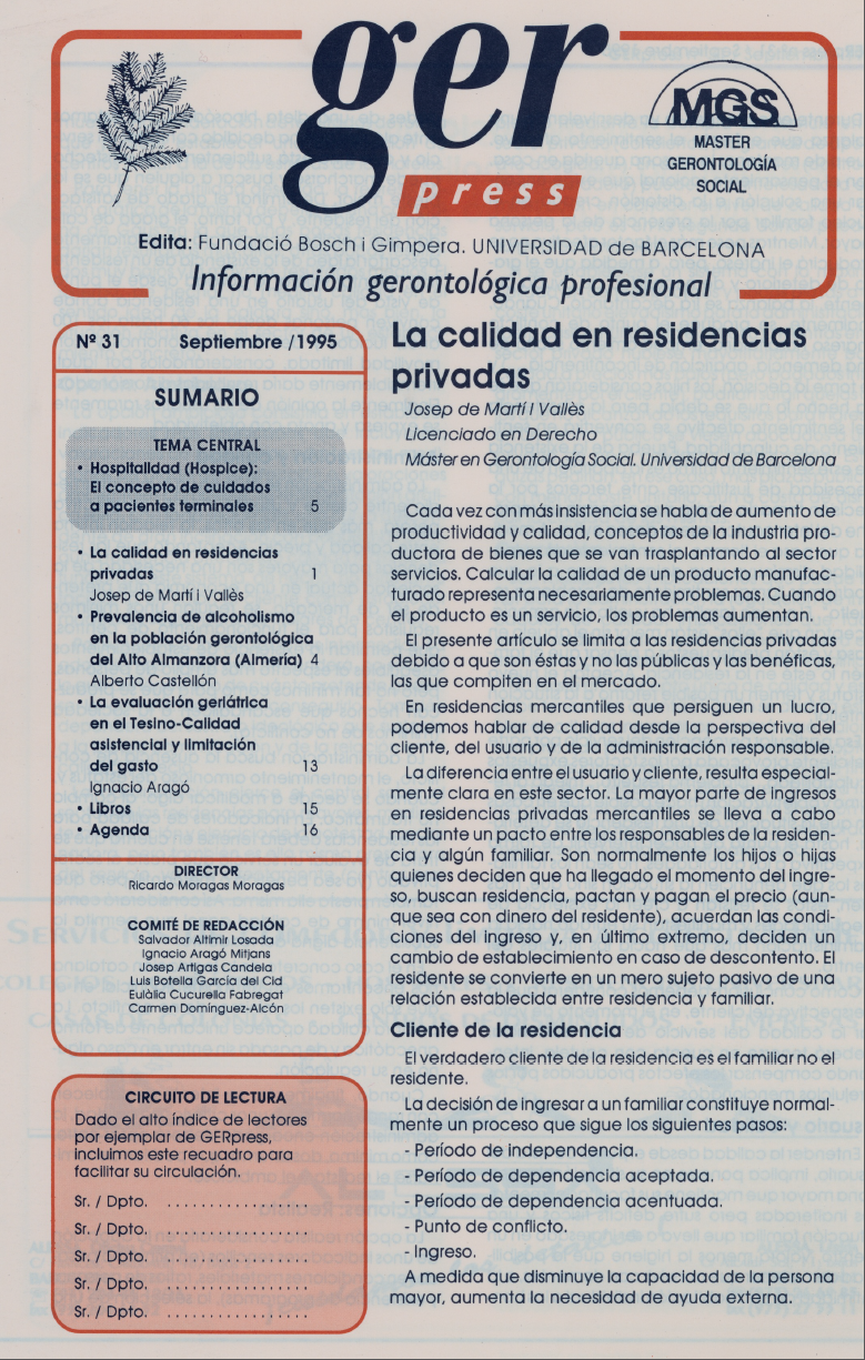 Calidad en residencias de tercera edad, cuestiones previas