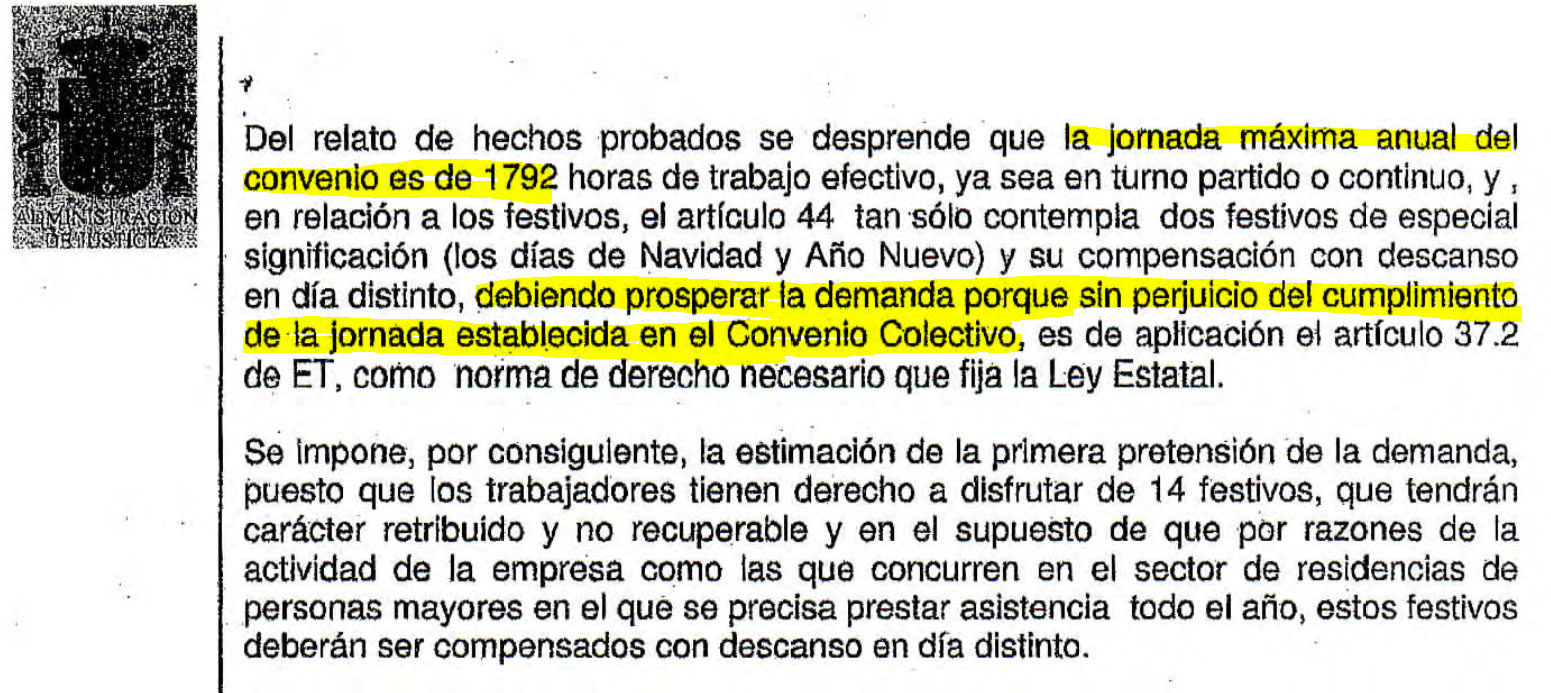 compensación trabajo festivos residencias